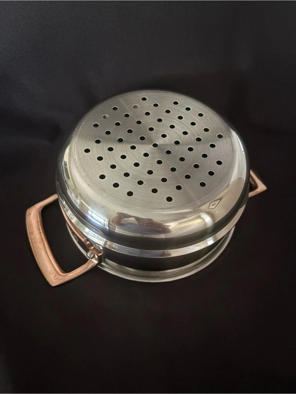 Viking Stainless Steel Steamer Insert Pot with Copper Rose Gold Handles